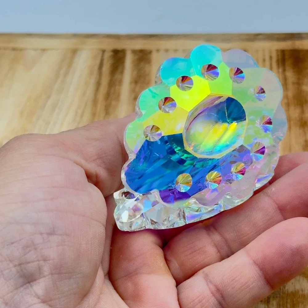 Crystal Clam Shell Figurine Iridescent Aurora Borealis Pearl Small Decor Trinket